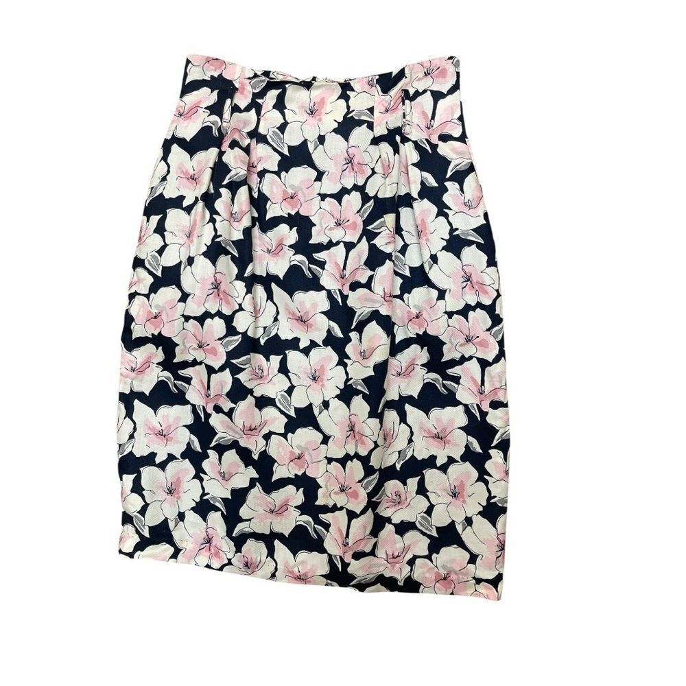 Jones New York Floral Pencil Skirt Size 6 Navy Pink Lined Midi Career Rayon